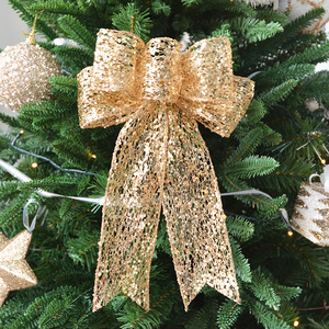 闪亮大亮片成品可造型香槟金色多层次圣诞树顶装饰挂饰挂件蝴蝶结