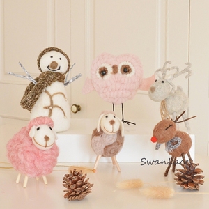 SwanLace好物分享羊毛毡手工北欧猫头鹰雪人小羊麋鹿圣诞装饰摆件