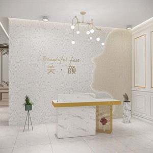 轻奢风美容院专用墙纸美甲店前台logo墙壁纸美发店大理石背景墙布