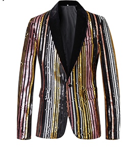 萨克斯演出服男装条纹亮片西装修身彩色闪亮西服夜店舞台歌手服装