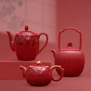 新中式茶壶陶瓷红色结婚茶具套装家用简约功夫茶美人肩单壶西施壶