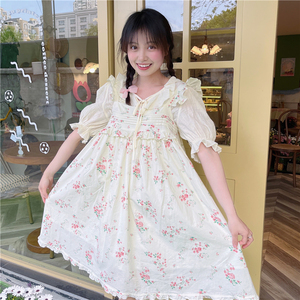pinkstarshop夏季新款樱花公主小飞袖背带娃娃裙 法式可爱连衣裙