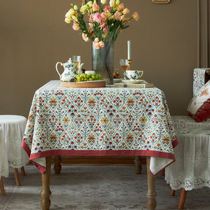美式复古桌布 亚麻田园风欧式餐桌布茶几定制设计圆桌长方形餐布