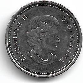 美洲硬币加拿大硬币2005年25分(英女王.南美驯鹿)纪念币,径;24mm