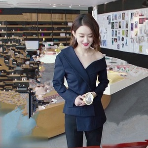 你和我的倾城时光林浅赵丽颖同款衣服西服斜领不规则小西装外套女