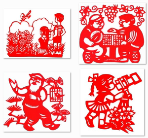 宣纸剪纸成品 下棋打太极拳做实验刷牙人物中国幼儿园学生作品