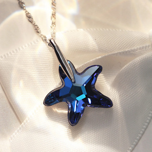 s家百慕大蓝水晶海星 通体925银项链夏季海洋风防敏不变色女银饰