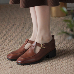 丁字皮鞋女复古