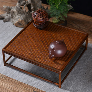 明式小案几摆件 仿古竹编收纳架 中式小桌子干泡茶盘兰花架茶棚