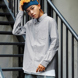 小众设计les帅t牛津纺长袖衬衫休闲中性小码男女寸衫纯棉ins春季