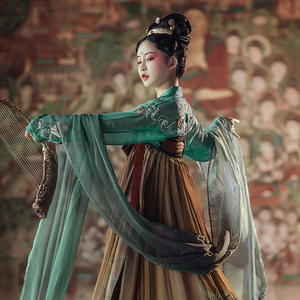 都城南庄汉服 无妄海 齐胸襦裙敦煌重色绣花印花套浅墨绿色