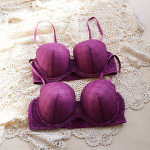 90c95c 外贸欧美大码文胸紫色薄海绵大罩杯网纱蕾丝性感
