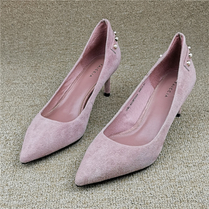 瑕疵36码撤柜断码处理春款真皮尖头浅口高跟女鞋百搭欧美风单鞋潮