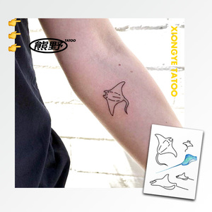 熊野|mantaray魔鬼鱼 水下飞行 简约线条ins风个性防水持久纹身贴