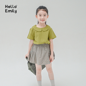 新款洋气女童装衬衫夏款5-12岁儿童 全棉 短袖娃娃领绿色上衣276