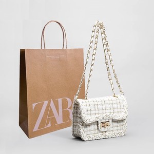 Zara2024年新款女腋下包小香风呢子链条包高级感单肩斜挎包小方包