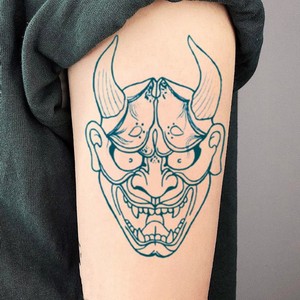 般若纹身贴防水持久男女班诺图腾手背黑白复古仿真纹身贴纸线条