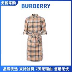 Burberry/博柏利/巴宝莉格纹系带收腰连衣裙 休闲裙子 衬衫长裙女