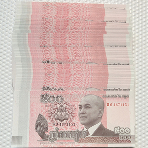 【满30元包邮】全新unc 柬埔寨500瑞尔 西哈莫尼 2014年