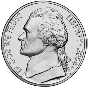 2001年美国 杰斐逊总统 蒙蒂塞洛庄园 5分銅镍硬币全新拆卷 21mm