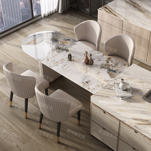 慕思轻奢岩板岛台餐桌一体小户型家用简约现代极简吃饭桌椅组合新