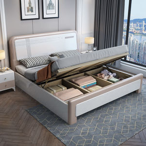 全友家居实木床中式1.8米双人床白色1.5m简约现代橡木储物时尚主