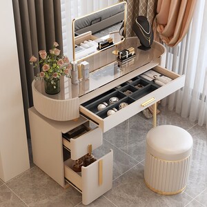 欧派轻奢梳妆台网红ins卧室现代简约感飘窗极简实木设计师化妆桌