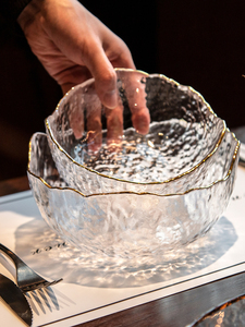 日本进口宜家日式金边玻璃碗沙拉碗碗盘套装家用汤碗饭碗面碗创意
