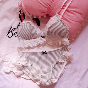少女学生日系风格纯棉舒适文胸无钢圈小清新条纹内衣套装