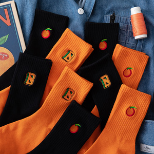 日本进口无印良品山居笔记橙色橘色袜子女潮网红款秋季ins超火的