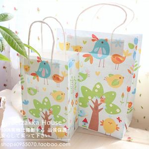 外贸出口订单 可爱森林小鸟图案礼品包装袋/手拎袋/纸袋 2规格选