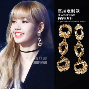 青春有你2lisa同款耳环金属耳钉长款耳饰复古金色夸张港风2020新