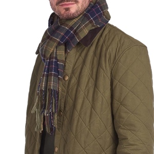 现货英国barbour羔羊毛经典橄榄绿复古英伦格子围巾