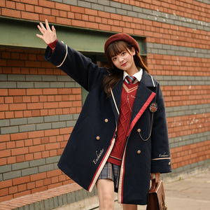 原创森女部落英伦学院风呢子大衣高级感设计金属扣双排扣秋冬外套
