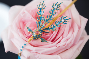 云水光中 | 红楼梦林黛玉同款 s925银镀金珐琅珍珠碧玺小凤凰发簪