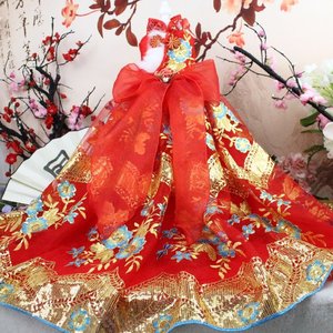 宠物狗狗中国风宠物唐装旗袍红色拖尾婚纱可做秋冬加绒款包邮