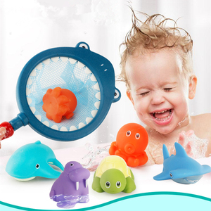 宝宝洗澡戏水捞鱼玩具婴幼儿童浴室捕鱼网喷水感温变色鲨鱼小乌龟