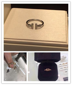 tiffany t戒指,tiffany t系列 代购tiffany蒂芙尼双t系列18k玫瑰金白金黄金带钻开口戒指女士