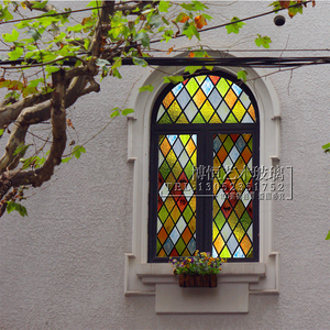 蒂凡尼钢化艺术玻璃窗花隔断吊顶 彩色教堂玻璃复古老上海风格
