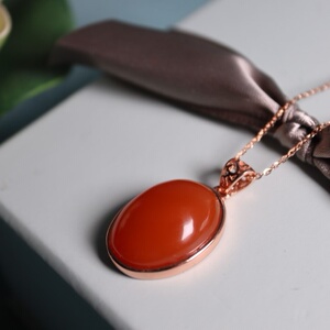 简单包边纯银镀玫瑰金天然正品南红吊坠项链女樱桃红原矿手工川料