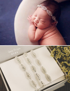 洛可可亮钻公主发带头饰头花宝宝百天周岁新生儿摄影道具婴儿拍照
