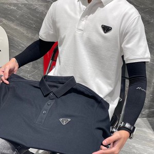 prada/普拉达夏季男士翻领商务休闲三角标纯棉透气短袖t恤polo衫