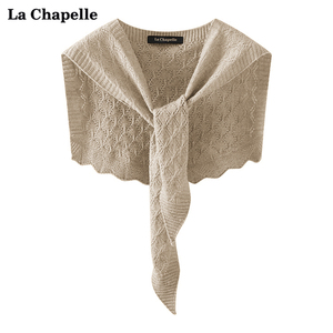 拉夏贝尔/La Chapelle春季新款花边网格海军领纯色外搭针织披肩女