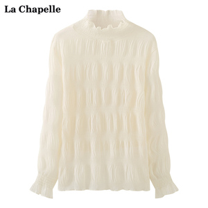拉夏贝尔/La Chapelle春新款雪纺衬衫女荷叶领气质打底半高领上衣