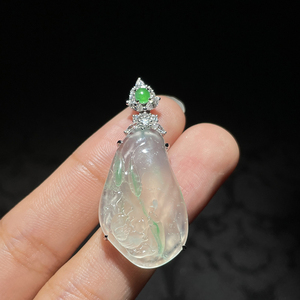 3月18日直播【福馆】清亮的池塘-  翡翠高冰雪花棉鲤鱼莲花牌吊坠
