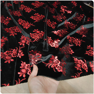 2020秋冬新款高档弹力烫金金丝绒布料旗袍连衣裙套装衣服面料2