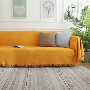 四季通用姜黄色全盖沙发套纯色个性沙发巾盖巾防滑全盖沙发垫