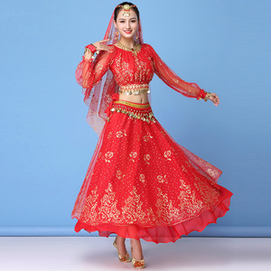 肚皮舞演出服套装长袖上衣大摆裙新疆民族舞蹈服女成人印度舞服装