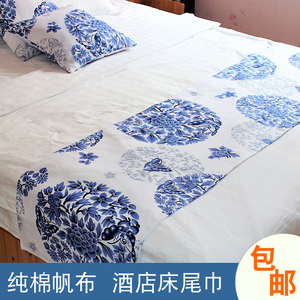 中式床尾巾酒店床旗 床上用品禅意纯棉床盖民族风装饰家用沙发垫