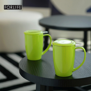 FORLIFE 马克杯带盖杯大容量陶瓷办公室女滤网创意茶杯家用情侣杯